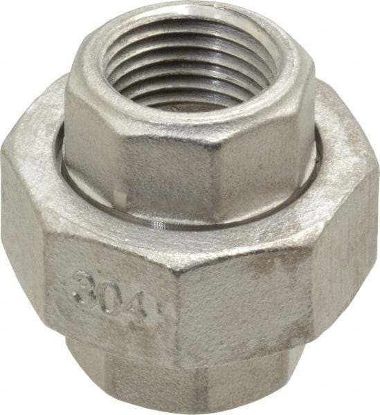 Merit Brass - 1/2" Grade 304 Stainless Steel Pipe Union - FNPT x FNPT End Connections, 150 psi - Industrial Tool & Supply