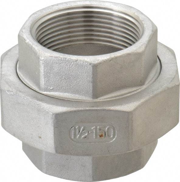 Merit Brass - 1-1/2" Grade 304 Stainless Steel Pipe Union - FNPT x FNPT End Connections, 150 psi - Industrial Tool & Supply