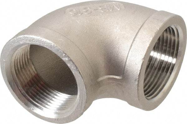 Merit Brass - 1-1/4" Grade 316 Stainless Steel Pipe 90° Elbow - FNPT x FNPT End Connections, 150 psi - Industrial Tool & Supply