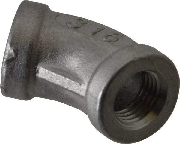 Merit Brass - 1/4" Grade 316 Stainless Steel Pipe 45° Elbow - FNPT x FNPT End Connections, 150 psi - Industrial Tool & Supply