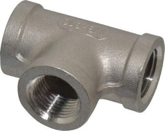 Merit Brass - 1/2" Grade 316 Stainless Steel Pipe Tee - FNPT x FNPT x FNPT End Connections, 150 psi - Industrial Tool & Supply
