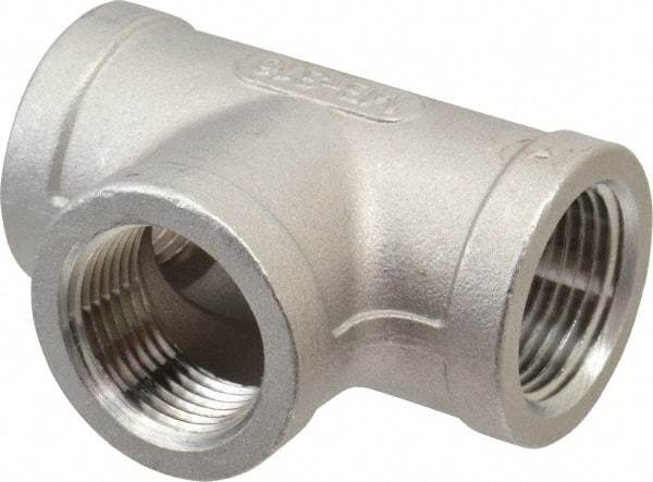 Merit Brass - 3/4" Grade 316 Stainless Steel Pipe Tee - FNPT x FNPT x FNPT End Connections, 150 psi - Industrial Tool & Supply