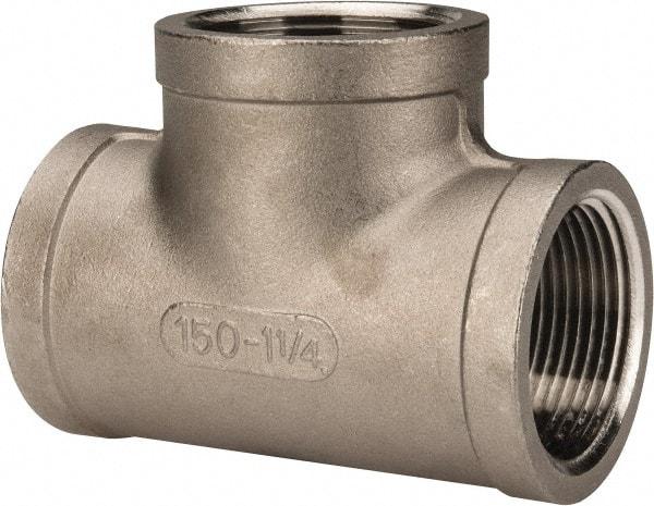 Merit Brass - 1-1/4" Grade 316 Stainless Steel Pipe Tee - FNPT x FNPT x FNPT End Connections, 150 psi - Industrial Tool & Supply