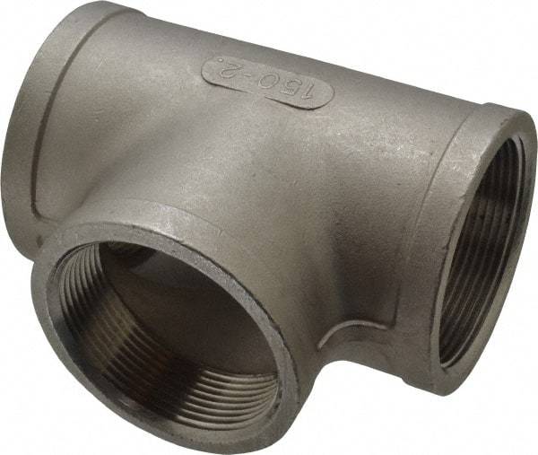 Merit Brass - 2" Grade 316 Stainless Steel Pipe Tee - FNPT x FNPT x FNPT End Connections, 150 psi - Industrial Tool & Supply