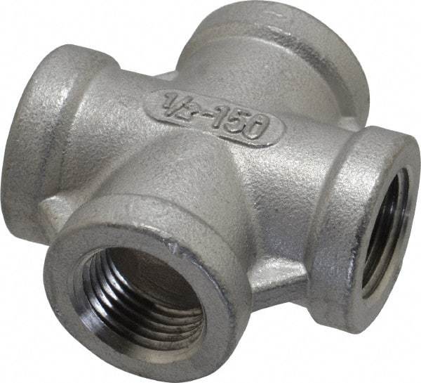 Merit Brass - 1/2" Grade 316 Stainless Steel Pipe Cross - FNPT End Connections, 150 psi - Industrial Tool & Supply