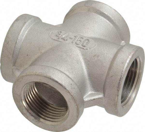 Merit Brass - 3/4" Grade 316 Stainless Steel Pipe Cross - FNPT End Connections, 150 psi - Industrial Tool & Supply