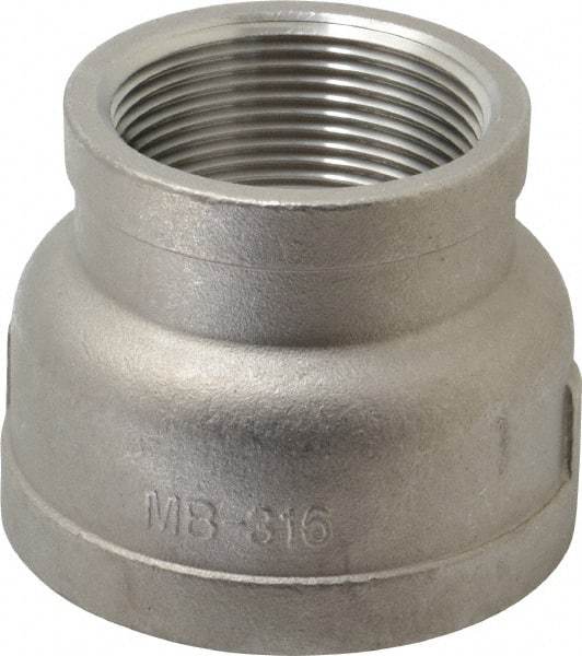 Merit Brass - 2 x 1-1/2" Grade 316 Stainless Steel Pipe Reducer Coupling - FNPT x FNPT End Connections, 150 psi - Industrial Tool & Supply