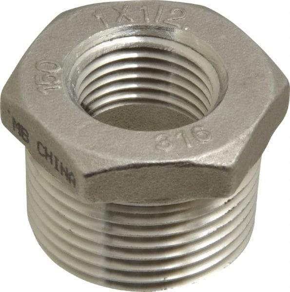 Merit Brass - 1 x 1/2" Grade 316 Stainless Steel Pipe Hex Bushing - MNPT x FNPT End Connections, 150 psi - Industrial Tool & Supply