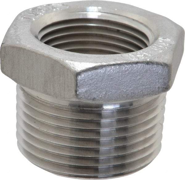 Merit Brass - 1 x 3/4" Grade 316 Stainless Steel Pipe Hex Bushing - MNPT x FNPT End Connections, 150 psi - Industrial Tool & Supply