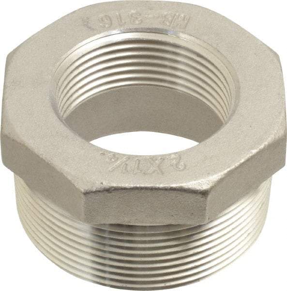 Merit Brass - 2 x 1-1/4" Grade 316 Stainless Steel Pipe Hex Bushing - MNPT x FNPT End Connections, 150 psi - Industrial Tool & Supply