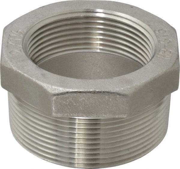 Merit Brass - 2 x 1-1/2" Grade 316 Stainless Steel Pipe Hex Bushing - MNPT x FNPT End Connections, 150 psi - Industrial Tool & Supply