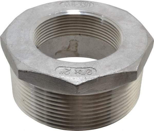 Merit Brass - 3 x 2" Grade 316 Stainless Steel Pipe Hex Bushing - MNPT x FNPT End Connections, 150 psi - Industrial Tool & Supply