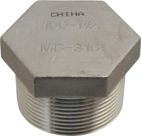 Merit Brass - 1-1/2" Grade 316 Stainless Steel Pipe Hex Head Plug - MNPT End Connections, 150 psi - Industrial Tool & Supply