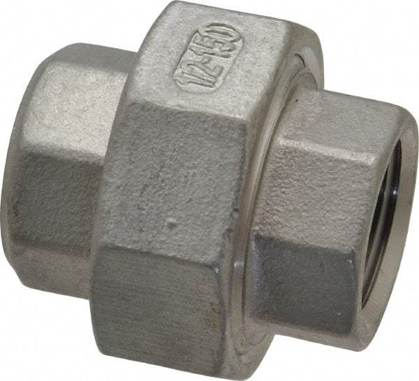 Merit Brass - 1/2" Grade 316 Stainless Steel Pipe Union - FNPT x FNPT End Connections, 150 psi - Industrial Tool & Supply