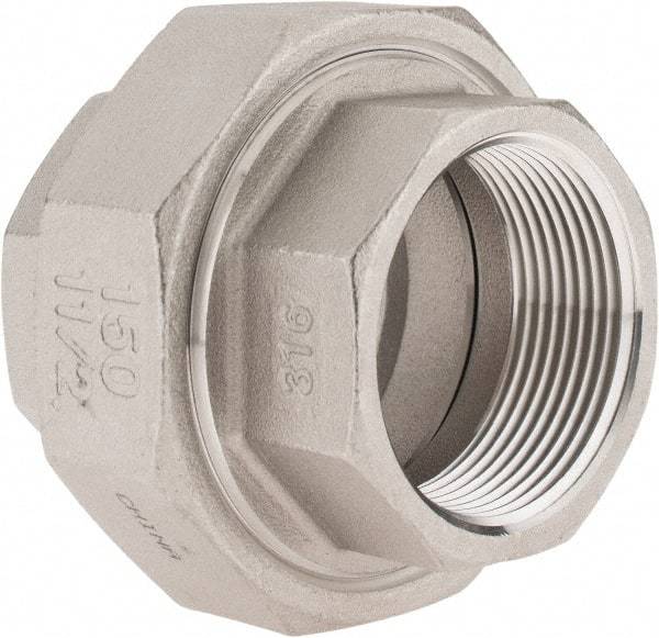Merit Brass - 1-1/2" Grade 316 Stainless Steel Pipe Union - FNPT x FNPT End Connections, 150 psi - Industrial Tool & Supply