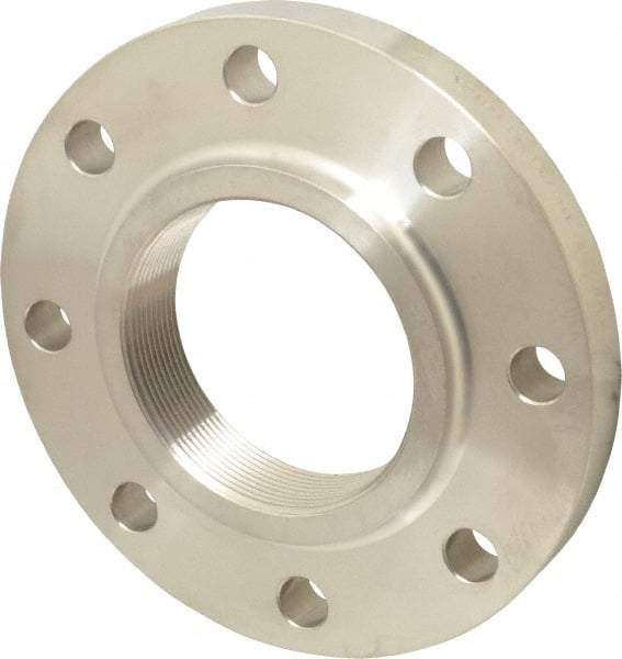 Merit Brass - 4" Pipe, 9" OD, Stainless Steel, Threaded Pipe Flange - 7-1/2" Across Bolt Hole Centers, 3/4" Bolt Hole, 150 psi, Grades 316 & 316L - Industrial Tool & Supply