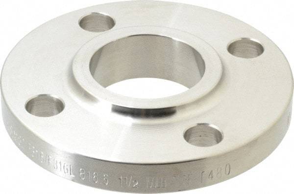 Merit Brass - 1-1/2" Pipe, 5" OD, Stainless Steel, Slip On Pipe Flange - 3-7/8" Across Bolt Hole Centers, 5/8" Bolt Hole, 150 psi, Grades 316 & 316L - Industrial Tool & Supply