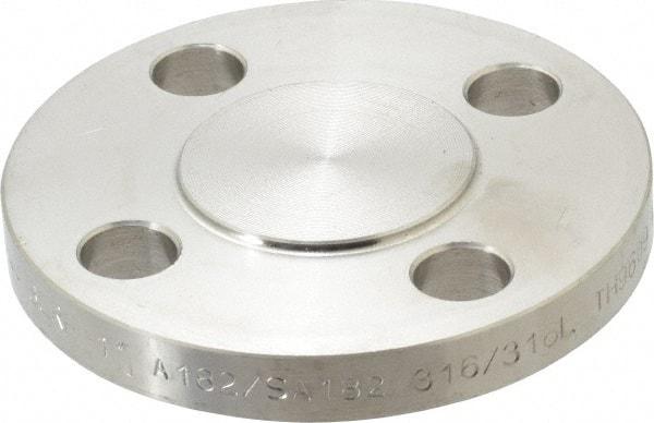 Merit Brass - 1" Pipe, 4-1/4" OD, Stainless Steel, Blind Pipe Flange - 3-1/8" Across Bolt Hole Centers, 5/8" Bolt Hole, 150 psi, Grades 316 & 316L - Industrial Tool & Supply