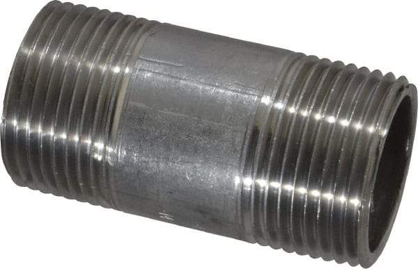 Merit Brass - Schedule 40, 1" Pipe x 2-1/2" Long, Grade 304/304L Stainless Steel Pipe Nipple - Welded & Threaded - Industrial Tool & Supply