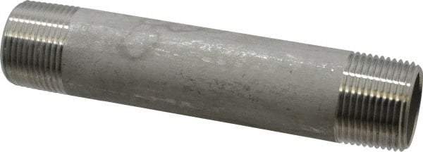 Merit Brass - Schedule 40, 1" Pipe x 6" Long, Grade 304/304L Stainless Steel Pipe Nipple - Welded & Threaded - Industrial Tool & Supply