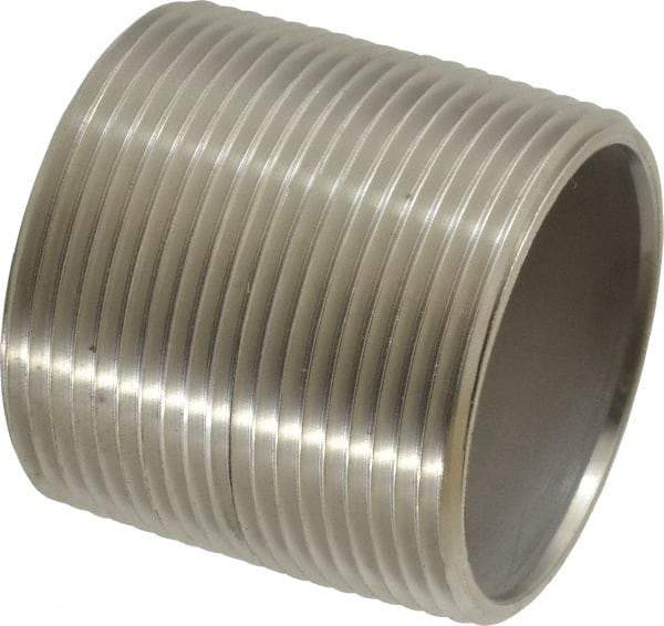 Merit Brass - Schedule 40, 1-1/2" Pipe x 1-3/4" Long, Grade 304/304L Stainless Steel Pipe Nipple - Welded & Threaded - Industrial Tool & Supply