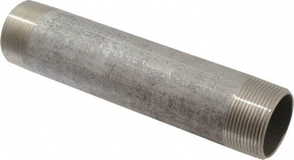 Merit Brass - Schedule 40, 1-1/2" Pipe x 8" Long, Grade 304/304L Stainless Steel Pipe Nipple - Welded & Threaded - Industrial Tool & Supply