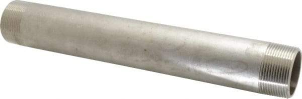 Merit Brass - Schedule 40, 1-1/2" Pipe x 12" Long, Grade 304/304L Stainless Steel Pipe Nipple - Welded & Threaded - Industrial Tool & Supply