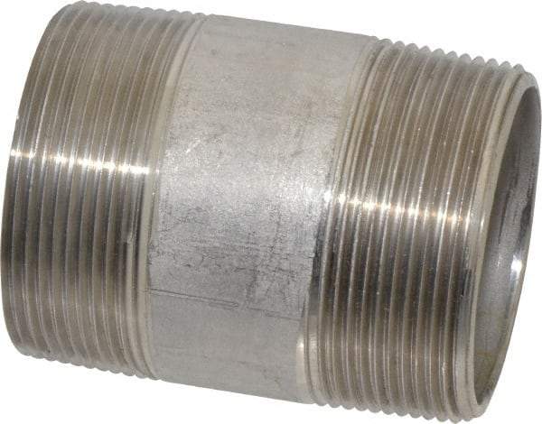Merit Brass - Schedule 40, 2" Pipe x 3" Long, Grade 304/304L Stainless Steel Pipe Nipple - Welded & Threaded - Industrial Tool & Supply