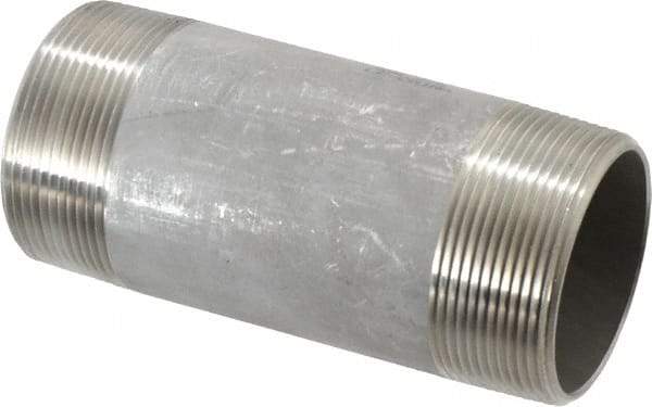 Merit Brass - Schedule 40, 2" Pipe x 5" Long, Grade 304/304L Stainless Steel Pipe Nipple - Welded & Threaded - Industrial Tool & Supply