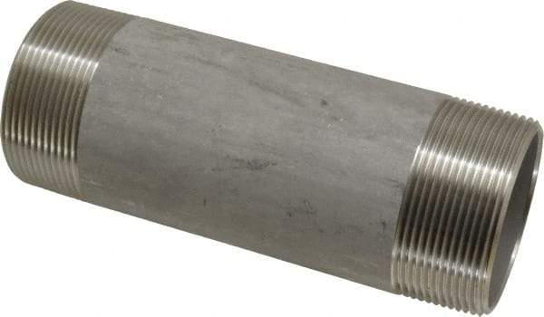 Merit Brass - Schedule 40, 2" Pipe x 6" Long, Grade 304/304L Stainless Steel Pipe Nipple - Welded & Threaded - Industrial Tool & Supply