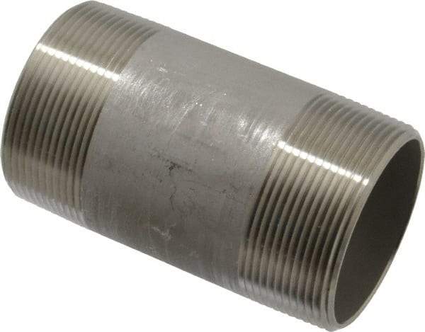 Merit Brass - Schedule 40, 2" Pipe x 4" Long, Grade 316/316L Stainless Steel Pipe Nipple - Welded & Threaded - Industrial Tool & Supply