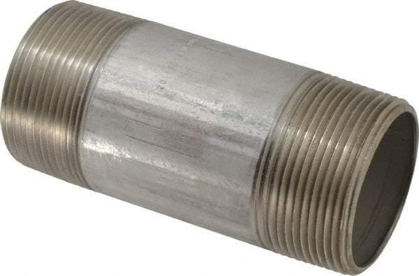 Merit Brass - Schedule 40, 2-1/2" Pipe x 6" Long, Grade 316/316L Stainless Steel Pipe Nipple - Welded & Threaded - Industrial Tool & Supply