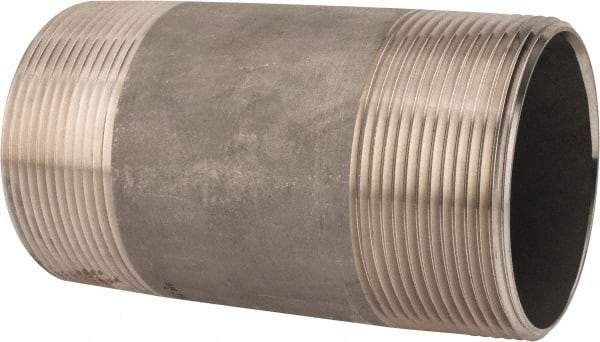 Merit Brass - Schedule 40, 3" Pipe x 6" Long, Grade 316/316L Stainless Steel Pipe Nipple - Welded & Threaded - Industrial Tool & Supply