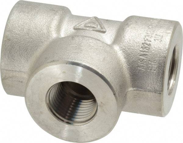 Value Collection - 1/2" Grade 316/316L Stainless Steel Pipe Tee - FNPT x FNPT x FNPT End Connections, 3,000 psi - Industrial Tool & Supply