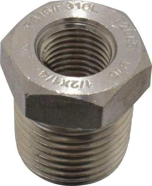 Merit Brass - 1/2" Grade 316/316L Stainless Steel Pipe Hex Bushing - MNPT x FNPT End Connections, 3,000 psi - Industrial Tool & Supply