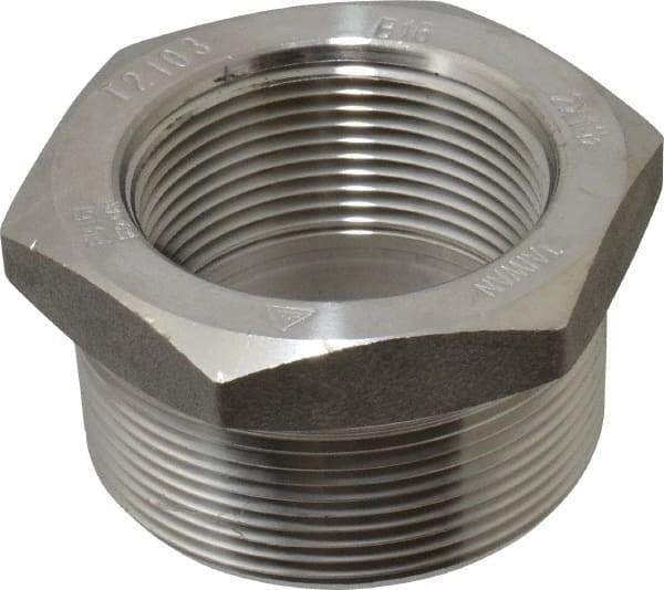 Merit Brass - 2" Grade 316/316L Stainless Steel Pipe Hex Bushing - MNPT x FNPT End Connections, 3,000 psi - Industrial Tool & Supply