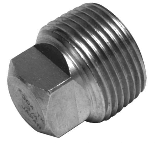 Merit Brass - 1-1/2" Grade 316/316L Stainless Steel Pipe Square Head Plug - MNPT End Connections, 3,000 psi - Industrial Tool & Supply