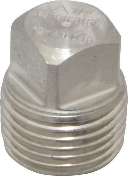 Merit Brass - 1/2" Grade 316/316L Stainless Steel Pipe Square Head Plug - MNPT End Connections, 3,000 psi - Industrial Tool & Supply