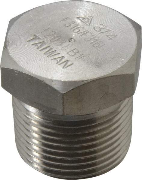 Merit Brass - 3/4" Grade 316/316L Stainless Steel Pipe Hex Head Plug - MNPT End Connections, 3,000 psi - Industrial Tool & Supply