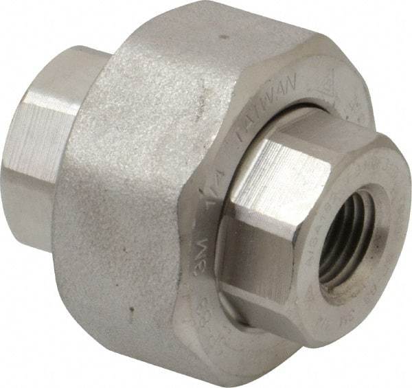 Merit Brass - 1/4" Grade 316/316L Stainless Steel Pipe Union - FNPT x FNPT End Connections, 3,000 psi - Industrial Tool & Supply