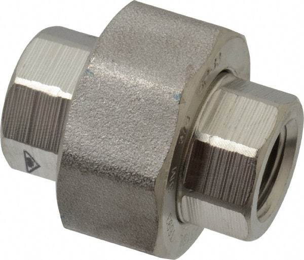 Merit Brass - 3/8" Grade 316/316L Stainless Steel Pipe Union - FNPT x FNPT End Connections, 3,000 psi - Industrial Tool & Supply