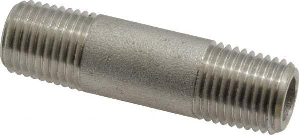 Merit Brass - Schedule 80, 1/4" Pipe x 2" Long, Grade 316/316L Stainless Steel Pipe Nipple - Seamless & Threaded - Industrial Tool & Supply