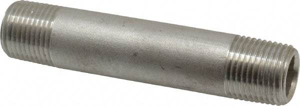 Merit Brass - Schedule 80, 1/2" Pipe x 4" Long, Grade 316/316L Stainless Steel Pipe Nipple - Seamless & Threaded - Industrial Tool & Supply