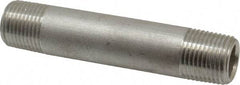 Merit Brass - Schedule 80, 1/2" Pipe x 4" Long, Grade 316/316L Stainless Steel Pipe Nipple - Seamless & Threaded - Industrial Tool & Supply
