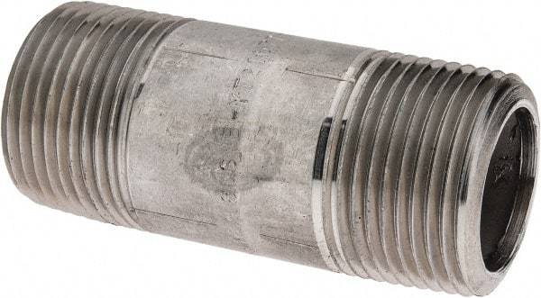 Merit Brass - Schedule 80, 1" Pipe x 3" Long, Grade 316/316L Stainless Steel Pipe Nipple - Seamless & Threaded - Industrial Tool & Supply