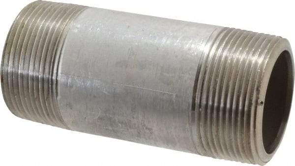 Merit Brass - Schedule 80, 1-1/2" Pipe x 4" Long, Grade 316/316L Stainless Steel Pipe Nipple - Seamless & Threaded - Industrial Tool & Supply