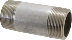 Merit Brass - Schedule 80, 1-1/2" Pipe x 4" Long, Grade 316/316L Stainless Steel Pipe Nipple - Seamless & Threaded - Industrial Tool & Supply
