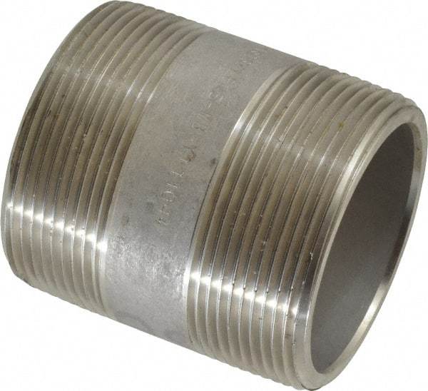 Merit Brass - Schedule 80, 2" Pipe x 2-1/2" Long, Grade 316/316L Stainless Steel Pipe Nipple - Seamless & Threaded - Industrial Tool & Supply