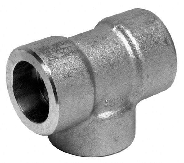 Merit Brass - 1-1/4" Grade 304 Stainless Steel Pipe Tee - Socket Weld x Socket Weld x Socket Weld End Connections, 3,000 psi - Industrial Tool & Supply