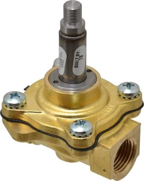 Parker - 1/2" Port, Brass Solenoid Valve - Closed, NBR Seal - Industrial Tool & Supply